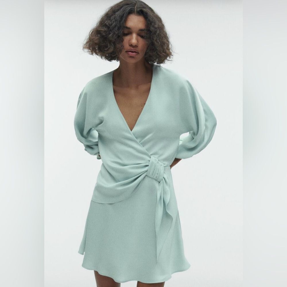 Zara Knotted Mini Dress Mint Green M‎ & L NWT